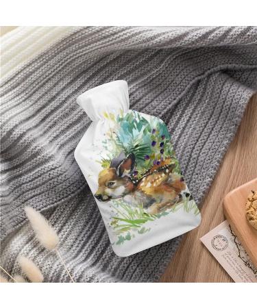 Watercolor Deer Hot Water Bottle with Plush Cover - Hand Warmer for Adults & Kids | 26.5x15.3cm - Ideal for Comfort & Warmth - Buy Online on GoSupps.com