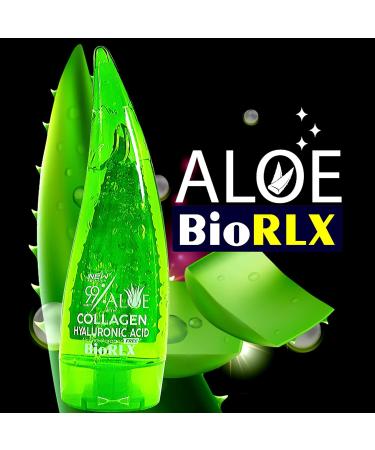 BioRLX 99% Purity Aloe Vera Gel with Collagen and Hyaluronic Acid for Face Body and Hair & Soothing Moisture Sun Burns Anti Wrinkle Anti Aging Razor Bumps Dry Skin (250ml) - Buy Online on GoSupps.com