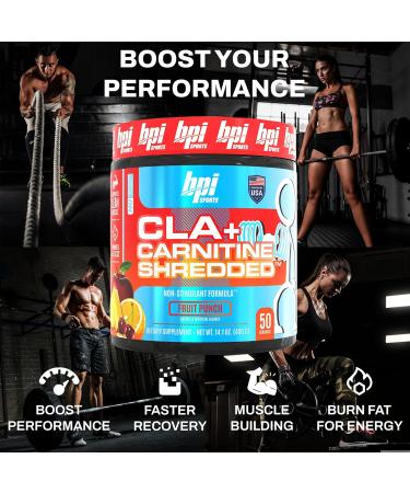 BPI Sports CLA + Carnitine Shredded - Convert Fat Cells Into Energy and Supports Lean Muscle Boost Metabolism - Non-Stimulant L-Carnitine Supplement - Fruit Punch (14.1 oz. / 50 Servings) - Buy Online on GoSupps.com
