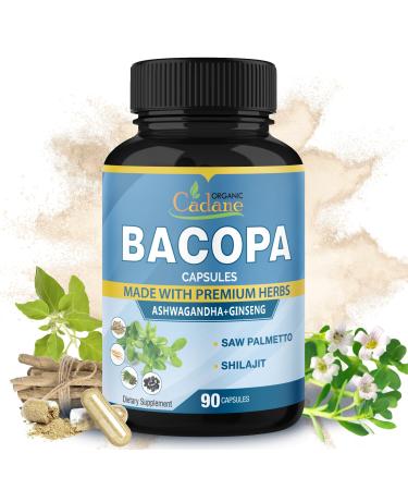 Organic Cadane Bacopa Monnieri Supplement - Blended with Ashwgandha Ginseng Saw Palmetto Shilajit - 90 Capsules for 3 Month Supply