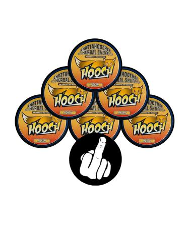 Hooch Herbal Snuff Peach Pouch Packs - 6 Cans - Includes DC Crafts Nation Skin Can Cover - Middle Finger