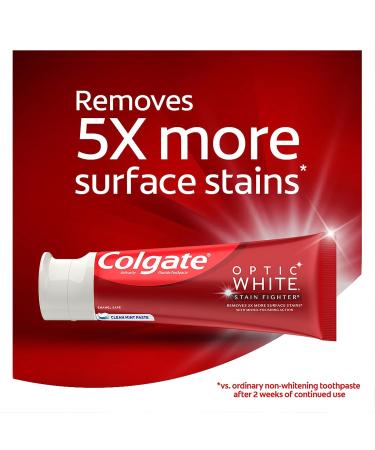 Colgate Optic White Stain Fighter Whitening Toothpaste Clean Mint Flavor Safely Removes Surface & Cavity Protection Regular Fluoride Toothpaste White 6 oz 4.20 Ounce (Pack of 1) TOOTH_CLEANING_AGENT + TOOTH_CLEANING_AGENT - Buy Online on GoSupps.com