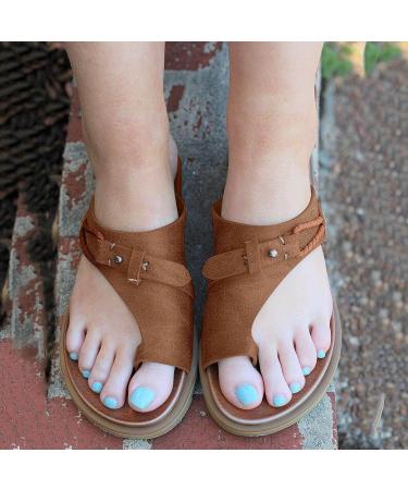 Evzosrz Women's Orthopedic Ring Toe Sandals - Brown, Size 9 | Casual Summer Beach Retro Orthotic Slides - Buy Online on GoSupps.com