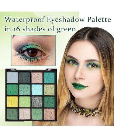 Green Eyeshadow Palette 16 Colors Matte Glitter Blendable Eyeshadow Makeup Palette Waterproof Highly Pigmented Colorful Long Lasting Shimmer Forest Green Eye Shadow Palette Makeup for Women - Buy Online on GoSupps.com
