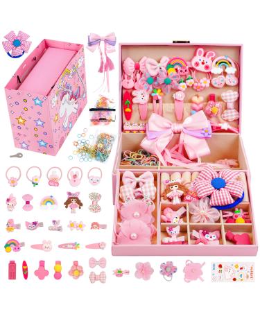Hair Accessories for Girls  Including Jewelry Box/Hair Clips/Hair Barrettes/Hair Ties/Hair Bows  Girl Gifts for Kindergarten Graduation  Birthday  children's day  Gift Toys for Age 2 3 4 5 6 7 8-12 Combination 2