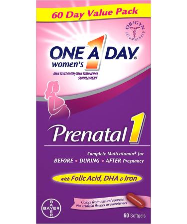 One A Day Women's Prenatal 1 Multivitamin with Vitamin A, C, D, B6, B12, Iron, Omega-3 DHA & More - 60 Count for Before, During & Post Pregnancy - Buy Online on GoSupps.com