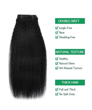 Black Kinky Straight Clip In Hair Extensions - 14 Inch - 120g - Pack of 10 - Buy Online on GoSupps.com
