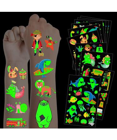 Temporary Tattoo for Kids  Glow in Dark Party Favors  Cartoon Luminous Kids Tattoos Stickers Tattoo Temporary for Girls and Boys  Birthday gifts Party Supplies and Decorations Diverse
