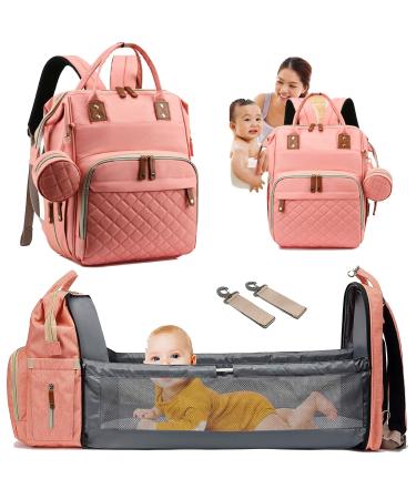 Fexkean diaper bag Baby backpack baby diaper backpacks with a large capacity portable travel diaper bag with foldable children's bed with multifunctional baby bags and mobile winding bitch baby bedruck bag pink