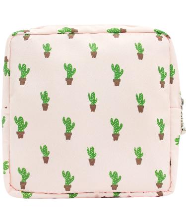 LIMHOO Period Bag Sanitary Napkin Storage Bag Portable Menstrual Period Sanitary Pouch Zipper Tampons Collect Bag (Cactus)