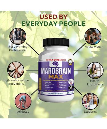 GREENVIFY MAROBRAIN MAX Extra Strength Brain Support Supplement 60 Capsules with Herbal Blend Vitamins A C D B-Complex DHA Grape Seed Bacopa (1) - Buy Online on GoSupps.com