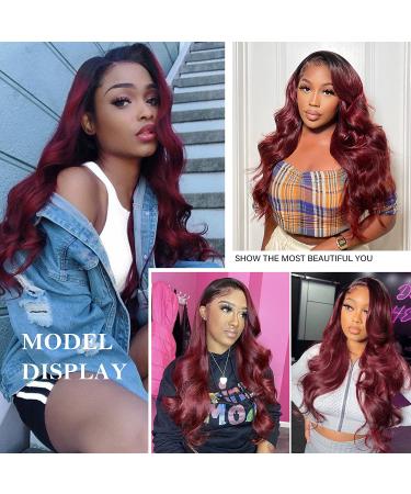 Wine Red Ombre Long Wavy Burgundy Wig | Body Wave Synthetic Heat Resistant Fiber | 26'' Side Part Wig for Women - Buy Online on GoSupps.com