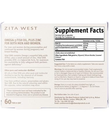 Zita West Vital DHA with Omega 3 | Prenatal Vitamin for Fertility, Pregnancy, and Breastfeeding | 60 Capsules - Buy Online on GoSupps.com
