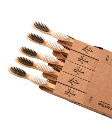 HiTuYi Bamboo Toothbrush (10 Pack) with Travel Toothbrush Case & Charcoal Dental Floss | Natural Eco Friendly Toothbrushes for Adults | BPA Free Soft Bristles & Biodegradable Wooden Toothbrush