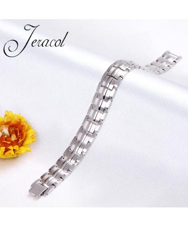 Jeracol Titanium Steel Magnetic Bracelet for Men | Double Row Strength Magnets | Free Links Removal Tool | Silver Bracelet with Gift Box - Buy Online on GoSupps.com