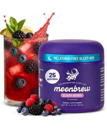 MoonBrew Nighttime Magnesium Sleepy Berry Smoothie Natural Sleep Aid Drink Mix for Adults - Calming Melatonin-Free Sleep Support with L-Theanine Chamomile & Zinc Glycinate - 25 Servings 1 Pack
