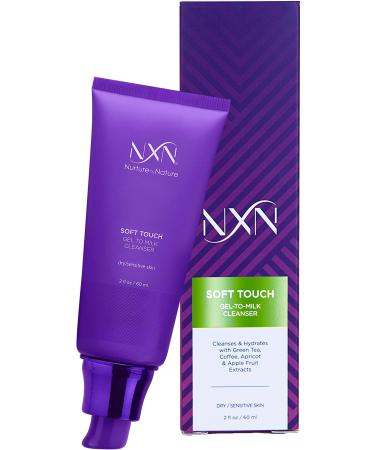 NXN Gel-to-Milk Facial Cleanser - Gentle Daily Face Wash For Hydrating Dry and Sensitive Skin Fresh Scent 2 Fl Oz
