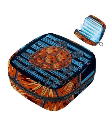 Sea turtle bubble anchor printing sanitary napkin storage bag menstruation pad bag pocket portable menstrual cup pocket with zipper for teenage girls women women