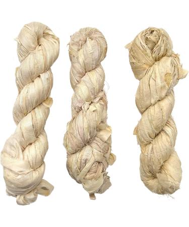Darn Good Yarn Recycled Sari Silk Ribbon Yarn - Vintage Ivory Off-White - 100g - 50 Yards - Handmade Unique Skein - Buy Online on GoSupps.com