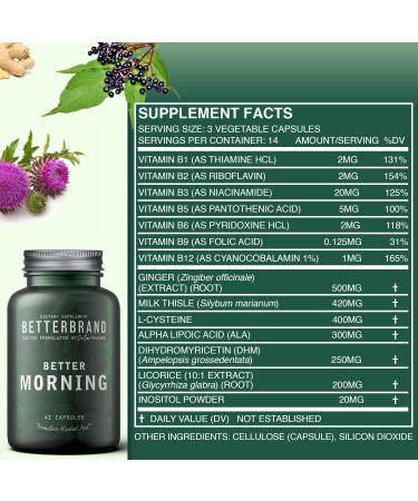 BetterMorning All-Natural DHM Capsules - Headache & Nausea Relief, Liver Support - 42 Gluten-Free Vegetarian Pills - Buy Online on GoSupps.com