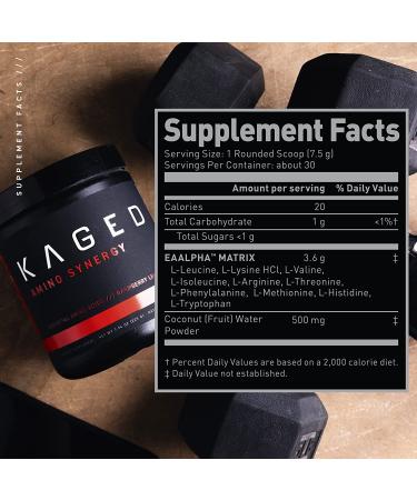 Kaged Muscle Amino Synergy Vegan BCAA + EAA Powder - Raspberry Lemonade with Coconut Water | 30 Servings with Caffeine - Buy Online on GoSupps.com