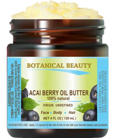 Botanical Beauty ACAI BERRY OIL BUTTER 100% Natural Pure Virgin Unrefined RAW for FACE SKIN BODY DAMAGED HAIR NAILS. Natural Sources of Vitamin C and Vitamin E (4 Fl Oz) 4 Fl Oz (Pack of 1)
