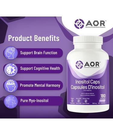 AOR Inositol Caps 500mg 180 Capsules - Myo-Inositol Supplement for Mental Well-Being & Cognitive Support - Promotes Healthy Brain Function & Cell Communication - Supports Women's Hormonal Balance 180 count (Pack of 1) - Buy Online on GoSupps.com