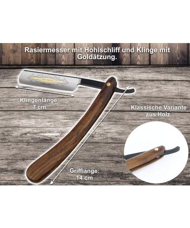 Premium Men's Razor Set - Wooden Handle Cold Gold Blade Solingen Quality with Leather Pouch - Buy Online on GoSupps.com
