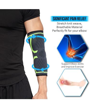360 RELIEF Compression Elbow Brace Sleeve - Medium Green | Joint Pain Relief for Men and Women | Ideal for Tendonitis, Tennis, Golf, Workout, Weightlifting | Includes Mesh Laundry Bag - Buy Online on GoSupps.com
