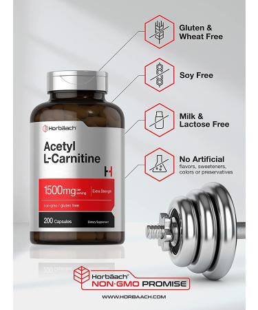 Acetyl L-Carnitine 1500mg 200 Capsules | Non-GMO & Gluten Free | Horbaach - Buy Online on GoSupps.com