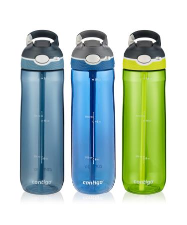 Contigo Autospout Straw Ashland Water Bottle, 24 Oz, Stormy Weather/Vibrant Lime/Monaco, 3-Pack Stormy Weather/Vibrant Lime/Monaco 24oz 3 Pack