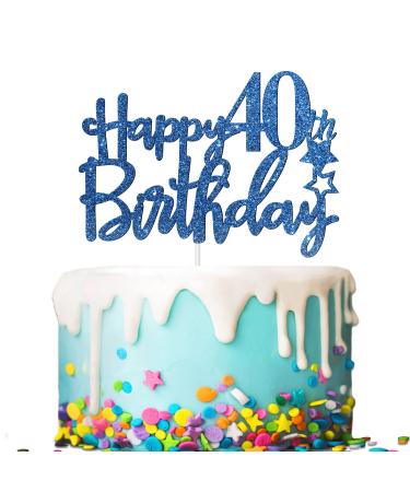 Tenhaisi Glittery Navy Blue Happy 40th Birthday Cake Topper Cake Topper for 40th Birthday Fabulous 40th Birthday Party Sign