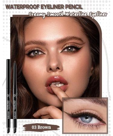 Brown Waterproof Eyeliner Pencil 2Pcs Smudge Proof Long Lasting Gel Eyeliner Creamy Smooth Waterline Eyeliner Highly Pigmented Micro-Fine Retractable Eyeliner with Built-In Sharpener & Smudger-03 03 Brown - Buy Online on GoSupps.com