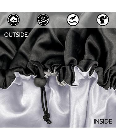 Large Black Satin Silk Bonnet for Curly Hair - Adjustable Double-Layer Braid Bonnet for Women - Buy Online on GoSupps.com