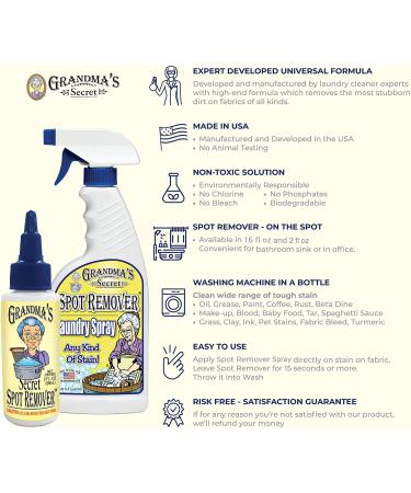Grandma's Secret Spot Remover Laundry Spray - Chlorine Bleach-Free Stain Remover - Fabric Stain Remover for Clothes - 16 oz & 2 oz Combo Pack - Buy Online on GoSupps.com