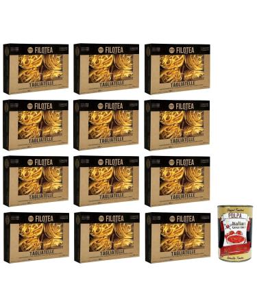 Italian Gourmet E.R. Filotea all'Uovo Tagliatelle Pasta with Eggs Made of Italian Raw Materials Pack of 12 500 g + Gourmet Italian Tomato Pulp Box 400 g