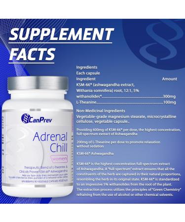 CanPrev Adrenal Chill Capsules - 90 Veggie Caps with KSM-66 Ashwagandha & L-Theanine for Relaxation High-Concentration Full-Spectrum Ashwagandha Root Extract Organic Stress Support - Buy Online on GoSupps.com