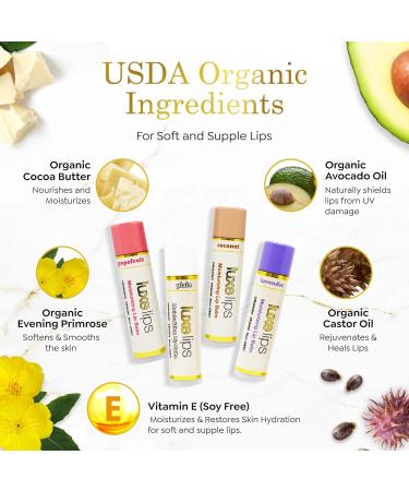 Luxe Beauty Organic Lip Moisturizer - No Beeswax No Petroleum | Hydrating Lip Care for Dry Chapped Lips | 4-Pack Essential Flavors - Buy Online on GoSupps.com