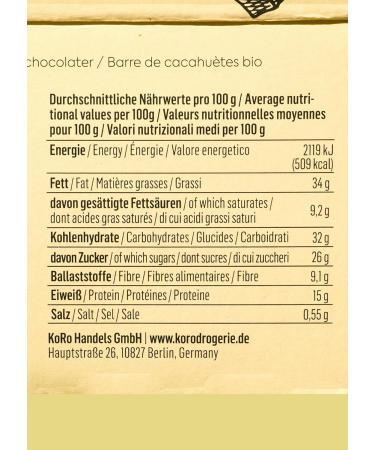 KoRo - Bio Erdnussriegel mit Schokolade 50 g - Bio und vegan - Zart schmelzende Schokolade - Mit Kokosbl tenzucker ges ßt - Buy Online on GoSupps.com