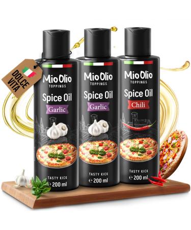Mioolio Mioolio Spice Oil Set: 2 x 200ml garlic and 1 x 200ml chili
