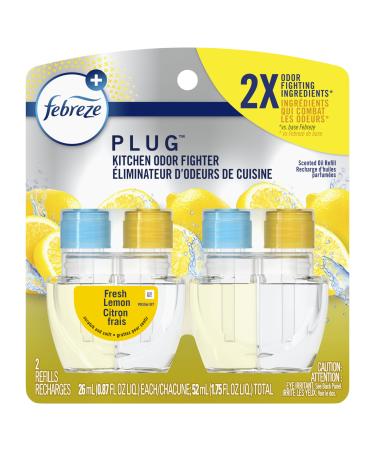 Febreze Kitchen Odor Eliminator Fade Defy PLUG Air Freshener Fresh Lemon Scent 52 ml Oil Refill 2 Count 26 ml (Pack of 2)