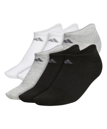 adidas Superlite No Show (6 Pairs) Womens Athletic Socks Medium Black/Heather Light Grey/White