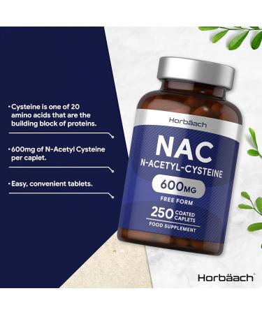NAC N-Acetyl-Cysteine 600mg 250 Caplets | Free Form Formula | Horbaach - Buy Online on GoSupps.com