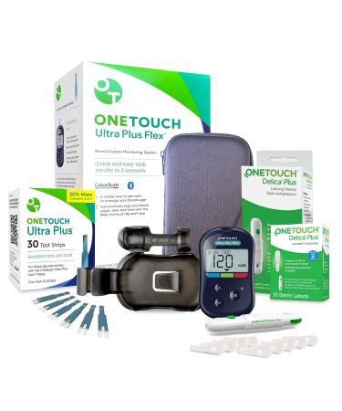 OneTouch Ultra Plus Flex Value Diabetes Testing Kit | Blood Sugar Test Kit Includes Blood Glucose Meter, Lancing Device, Lancets, OneTouch Ultra Plus Diabetic Test Strips, & Carrying Case | Blood Glucose Monitor Kit