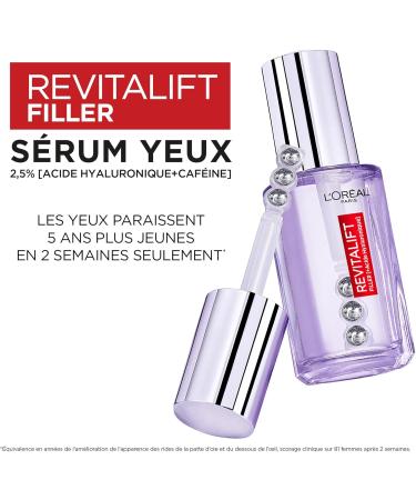 L'Or al Paris - Anti-Wrinkle Eye Care Ritual - With Hyaluronic Acid & Caffeine - 1x Triple-Ball Roller Serum (20 ml) & 2x Sheet Masks - Revitalift Filler - Buy Online on GoSupps.com