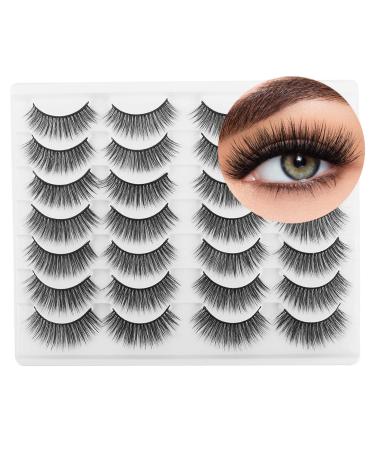 Glowingwin Lashes False Eyelashes Natural Wispy Faux Mink Lashes 14 Pairs 3D Lightweight Handmade Soft Fluffy Medium Length Strip Eyelashes 14pairs-Fluffy