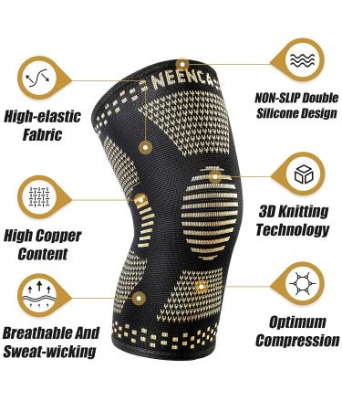 NEENCA Copper Knee Support Brace (Pair) - Premium Compression Sleeve for Knee Pain Relief - Copper Infused Fiber Technology - Ideal for Sports, Arthritis, ACL, Joint Pain - Size M - Buy Online on GoSupps.com