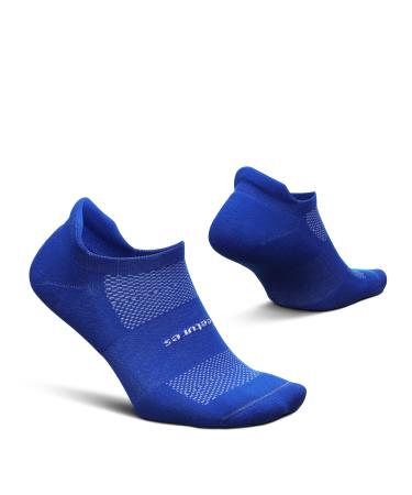Feetures High Performance Cushion No Show Tab - Running Socks for Men and Women - Athletic Ankle Socks - Moisture Wicking Large Boost Blue