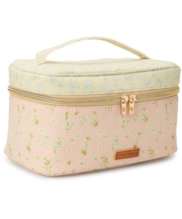 Lucky Brand Women's Cosmetics Bag - Travel Makeup and Toiletries Train Case Organizer White Floral Print