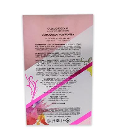 Cuba Cuba Quad I Women 4 Pc Gift Set 1.17oz Cuba Heartbreak EDP Spray 1.17oz Cuba La Vida EDP Spray 1.17oz Cuba Victory EDP Spray 1.17 - Buy Online on GoSupps.com